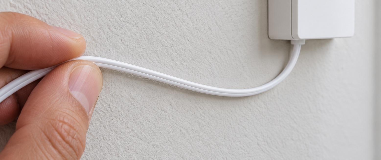 Illustration of a white drop cable at a subscriber termination point